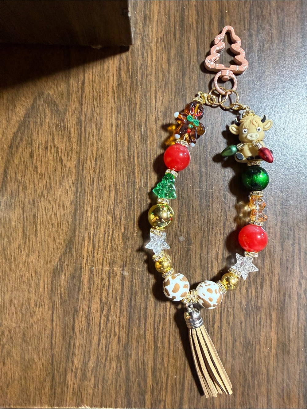 Festive Red & Green Holiday Charm Keychain with Tassel